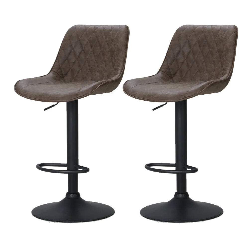 Bar Stools Set of 2 Gas Lift Vintage Leather - Brown
