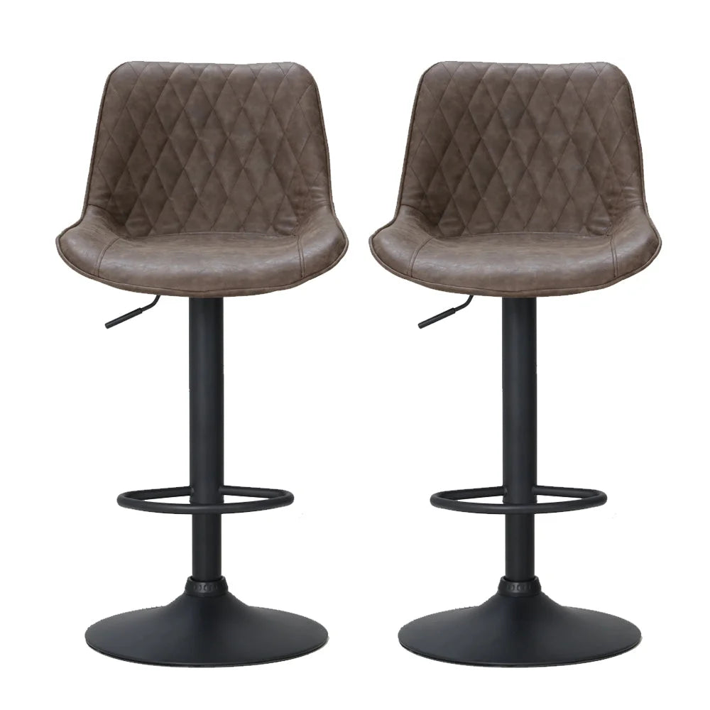 Bar Stools Set of 2 Gas Lift Vintage Leather - Brown
