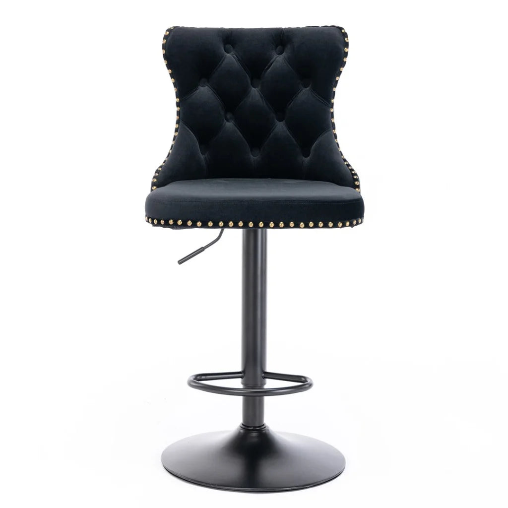 Bar Stools Set of 2 Height Adjustable Swivel Velvet