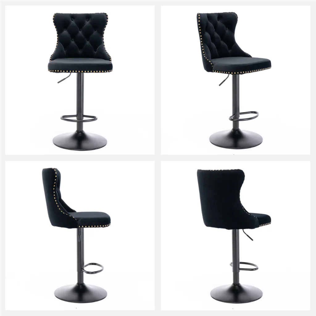 Bar Stools Set of 2 Height Adjustable Swivel Velvet