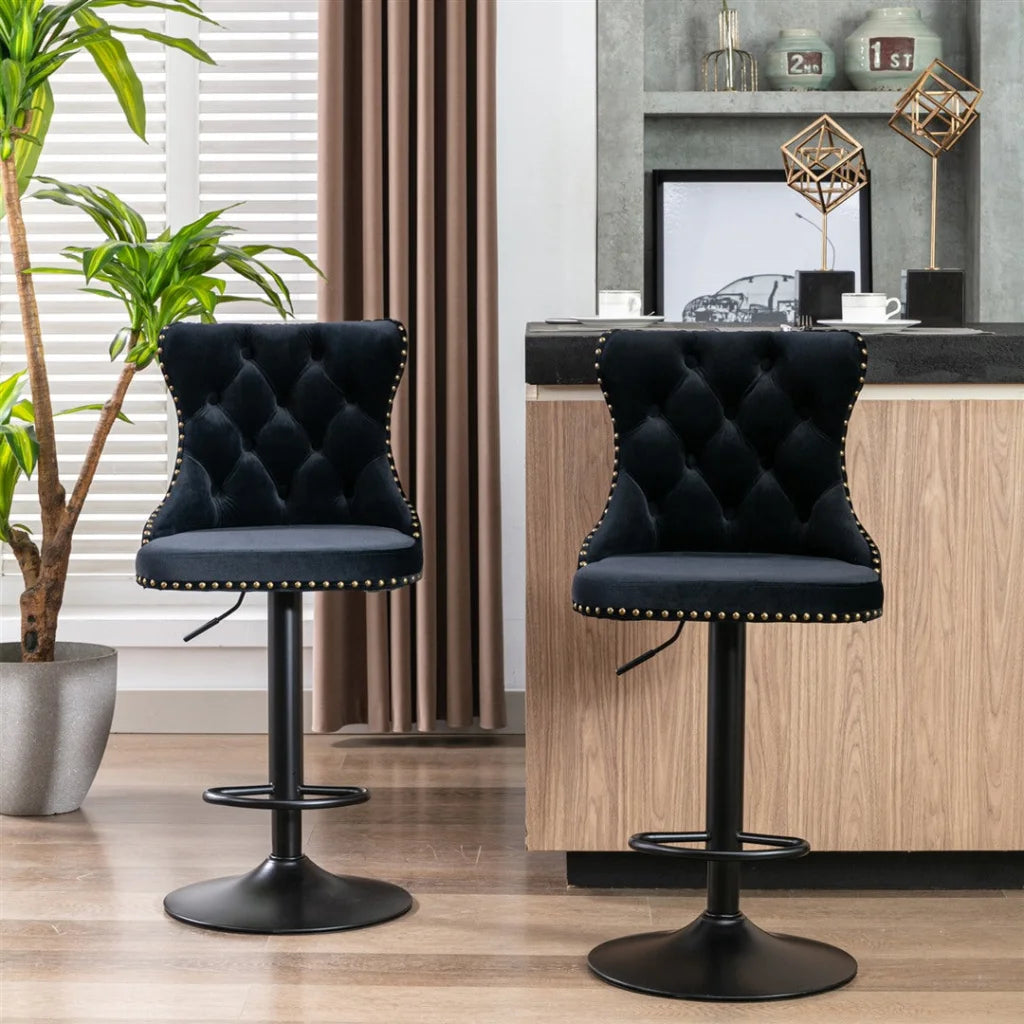 Bar Stools Set of 2 Height Adjustable Swivel Velvet