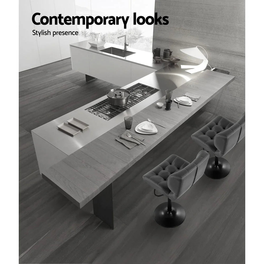 Bar Stools Set of 2 Kitchen Gas Lift Plush PU Leather