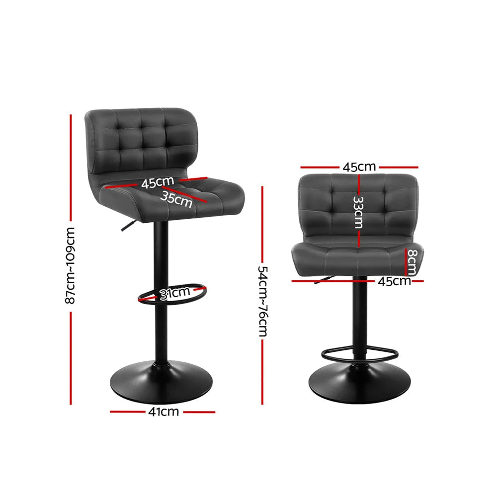 Bar Stools Set of 2 Kitchen Gas Lift Plush PU Leather