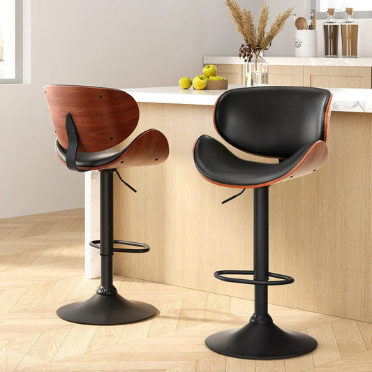Bar Stools Set of 2 Kitchen Leather Swivel Gas Lift Chairs