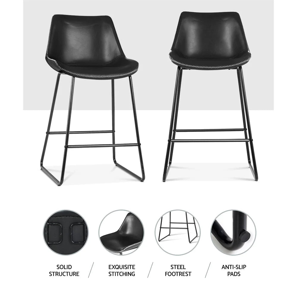 Bar Stools Set of 2 Kitchen Metal Dining Chairs PU Leather