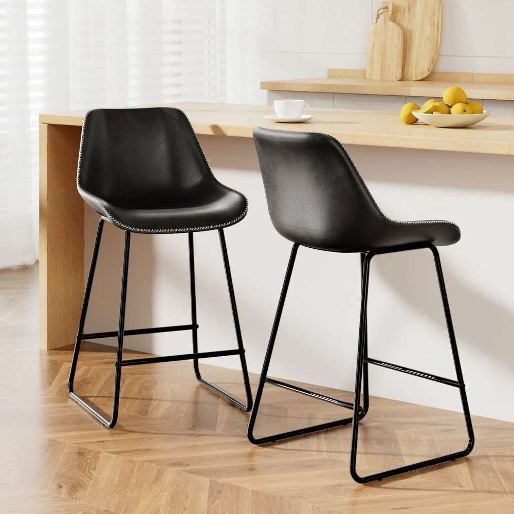 Bar Stools Set of 2 Kitchen Metal Dining Chairs PU Leather