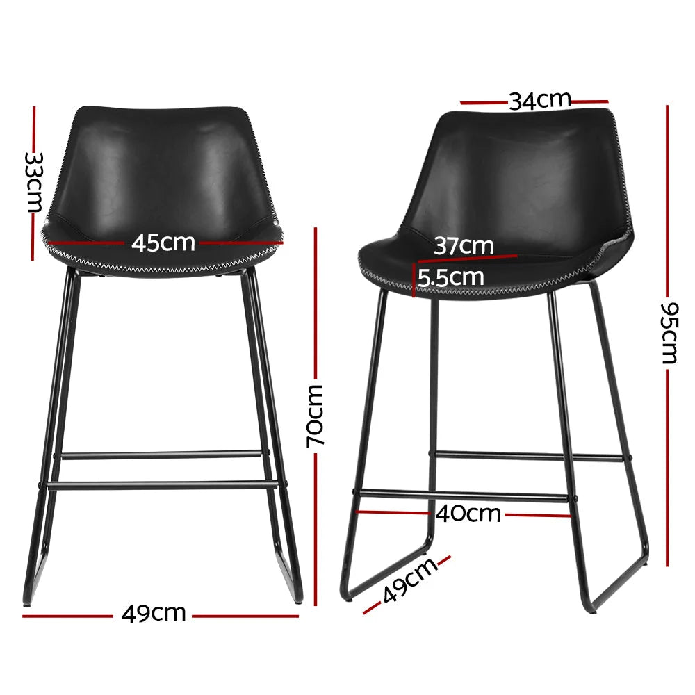 Bar Stools Set of 2 Kitchen Metal Dining Chairs PU Leather