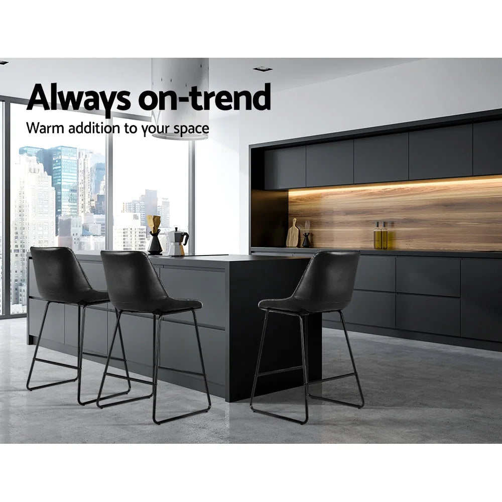 Bar Stools Set of 2 Kitchen Metal Dining Chairs PU Leather