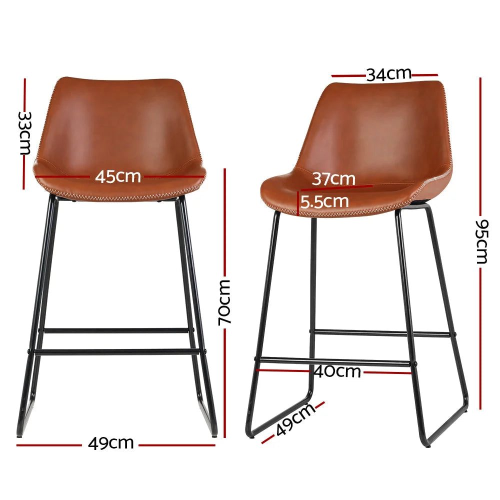 Bar Stools Set of 2 Kitchen Metal Dining Chairs PU Leather