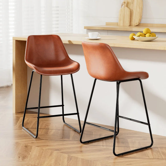 Bar Stools Set of 2 Kitchen Metal Dining Chairs PU Leather