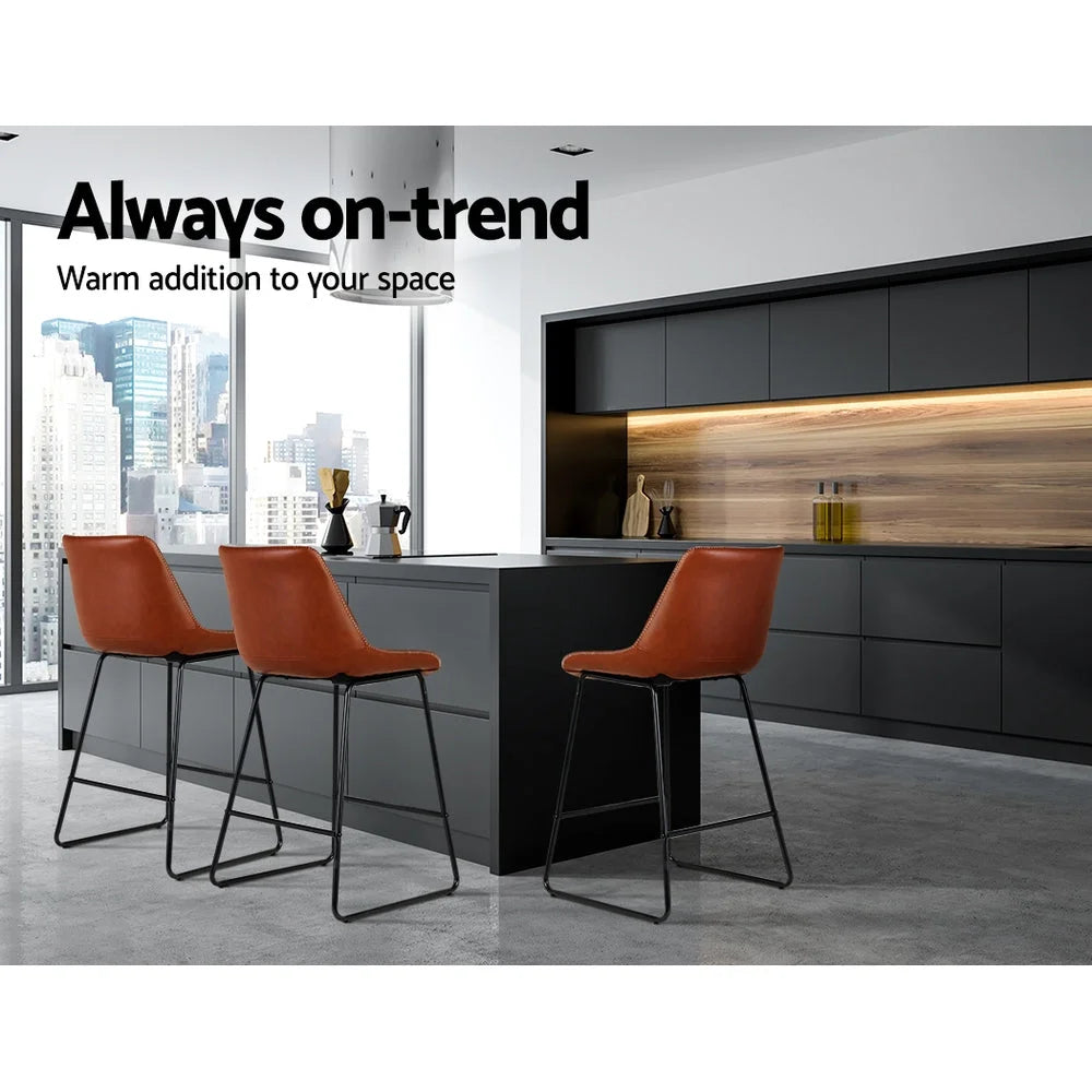 Bar Stools Set of 2 Kitchen Metal Dining Chairs PU Leather