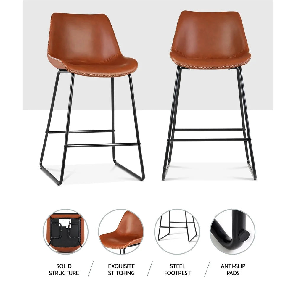 Bar Stools Set of 2 Kitchen Metal Dining Chairs PU Leather