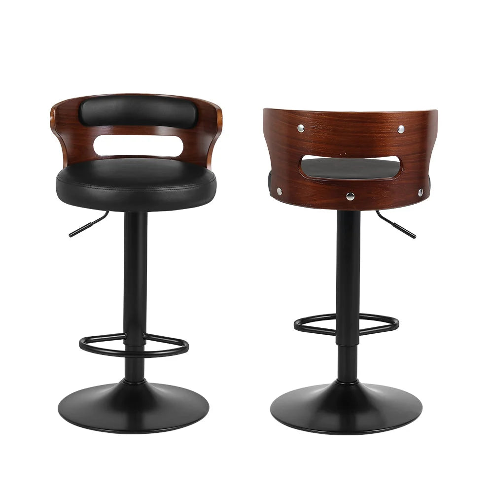 Bar Stools Set of 2 Kitchen Wooden Gas Lift Leather Metal