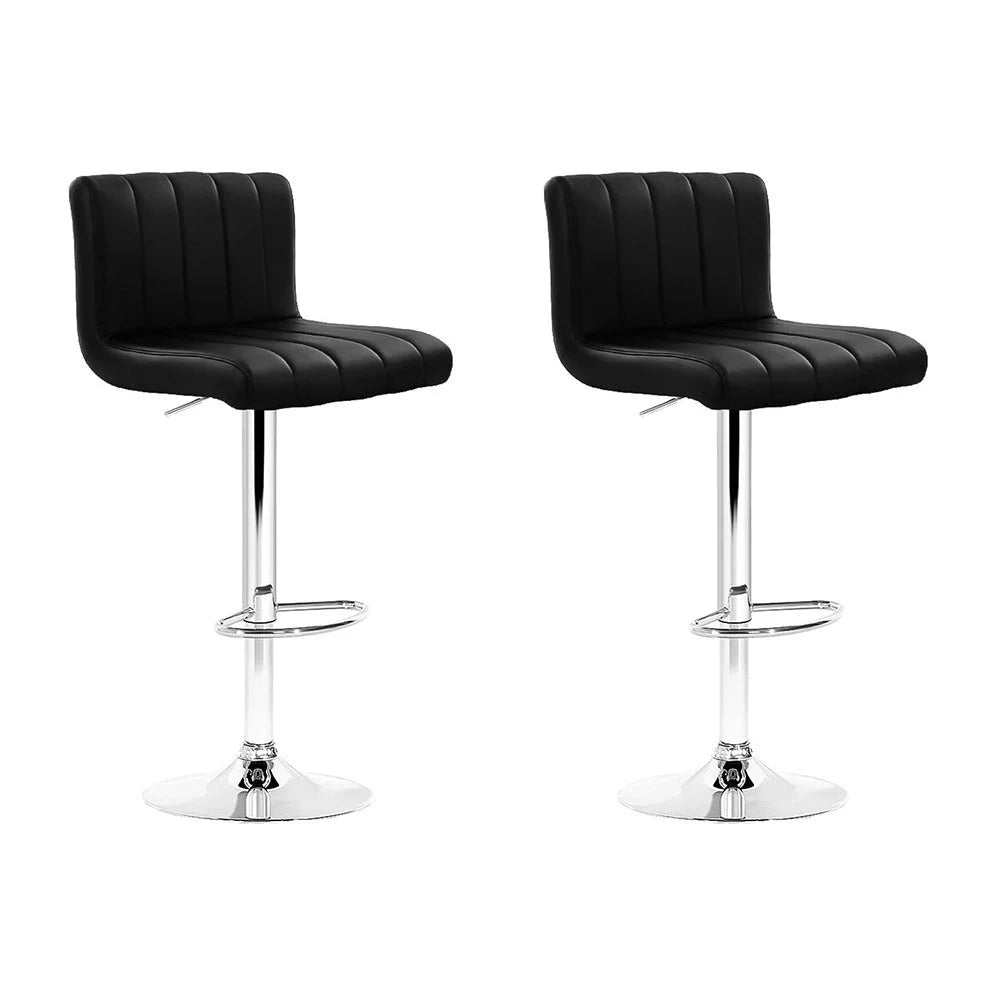Bar Stools Set of 2 Line Style PU Leather - Black - Bar