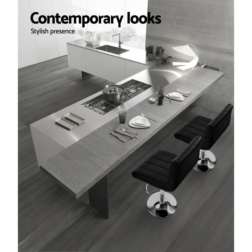 Bar Stools Set of 2 Line Style PU Leather - Black - Bar