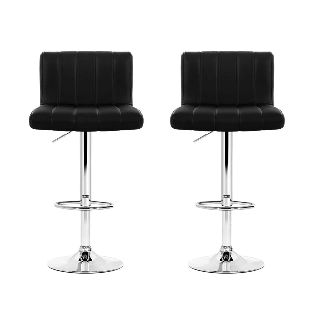 Bar Stools Set of 2 Line Style PU Leather - Black - Bar