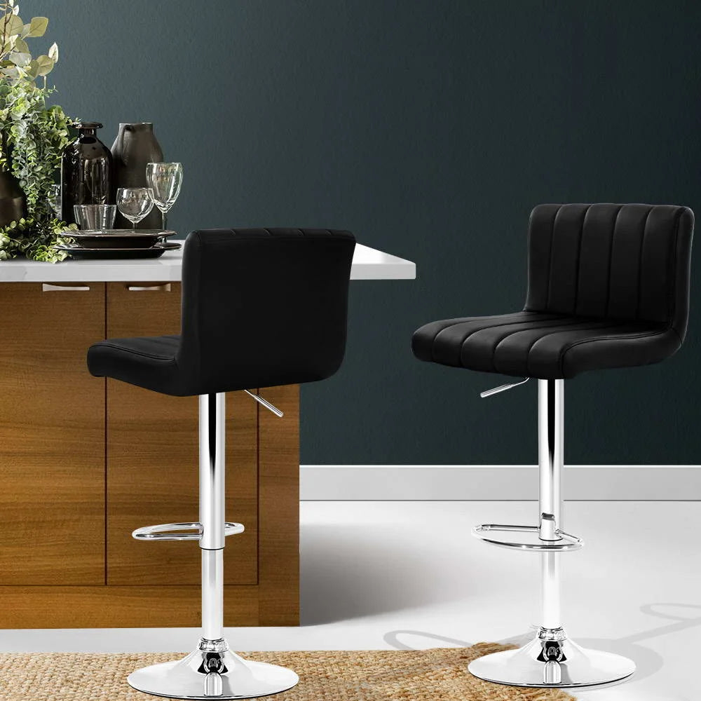 Bar Stools Set of 2 Line Style PU Leather - Black - Bar