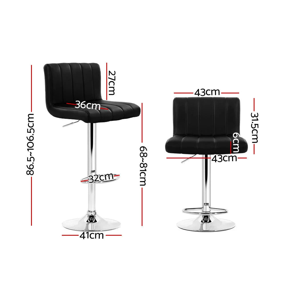Bar Stools Set of 2 Line Style PU Leather - Black - Bar