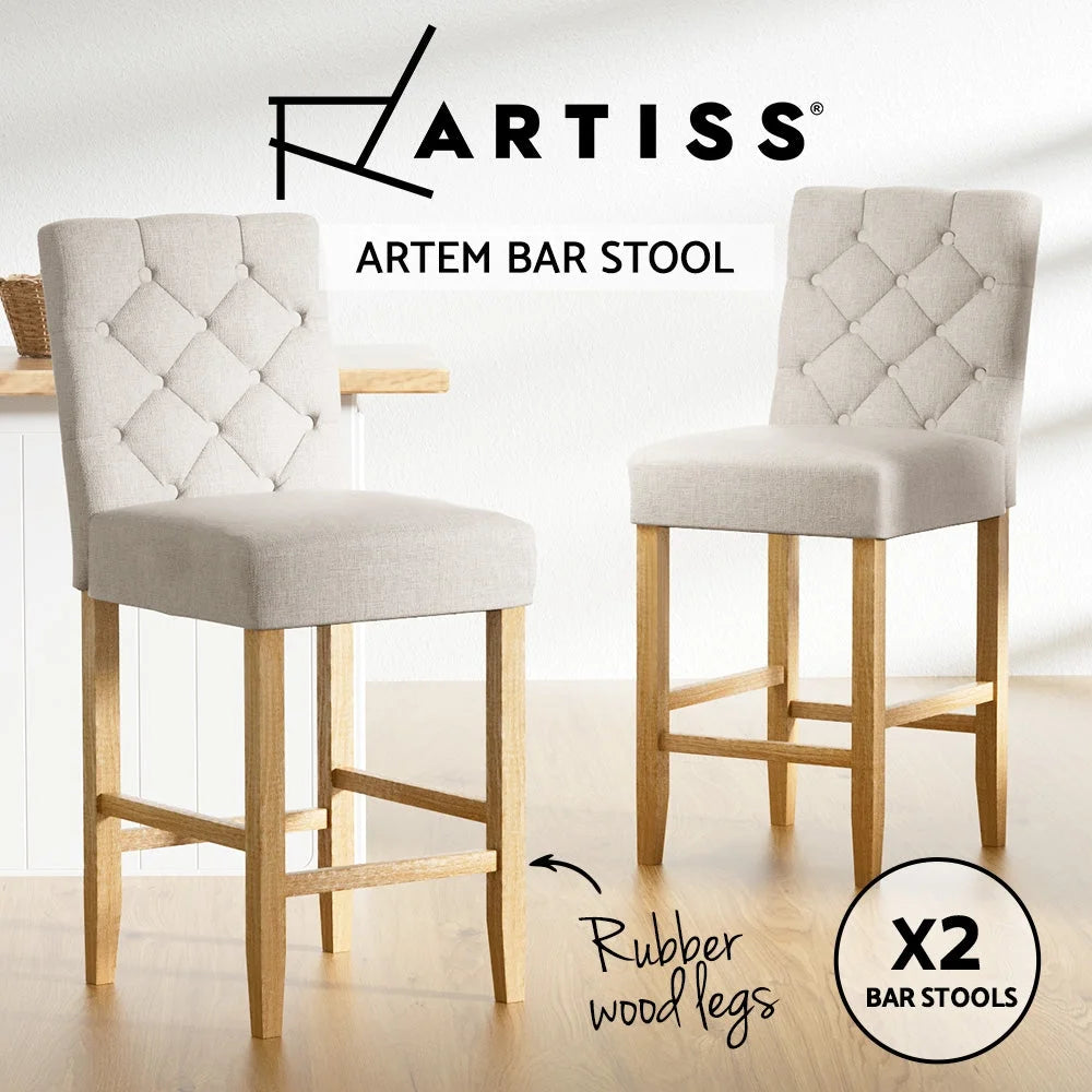 Bar Stools Set of 2 Linen Upholstered Chairs
