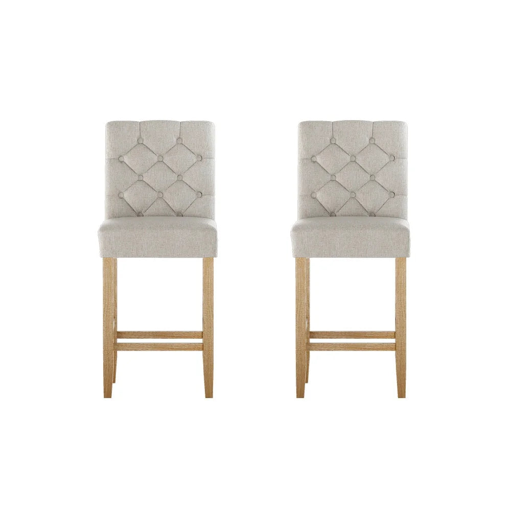 Bar Stools Set of 2 Linen Upholstered Chairs