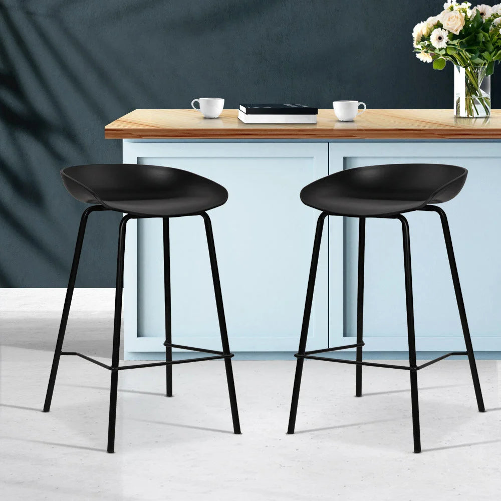 Set of two black metal bar stools