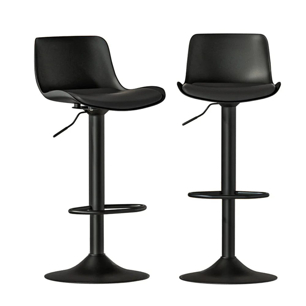 Bar Stools Set of 2 Padded Seat Gas Lift - Black
