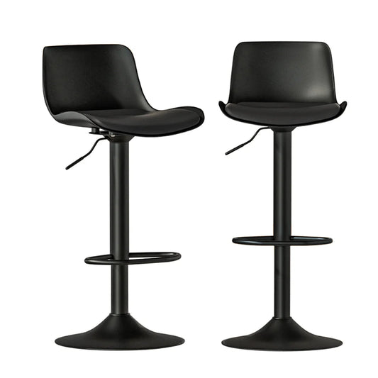 Bar Stools Set of 2 Padded Seat Gas Lift - Black