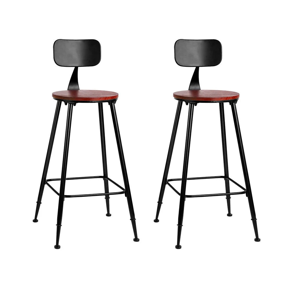Bar Stools (Set of 2) Pinewood & Metal Black and Wood - Bar