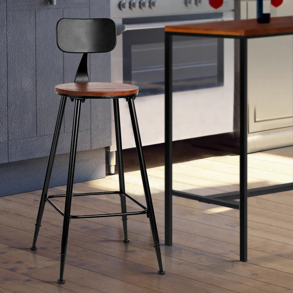 Bar Stools (Set of 2) Pinewood & Metal Black and Wood - Bar