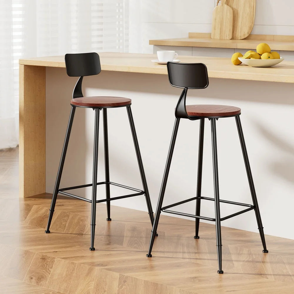 Bar Stools (Set of 2) Pinewood & Metal Black and Wood - Bar