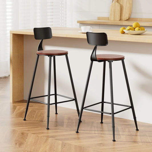 Bar Stools (Set of 2) Pinewood & Metal Black and Wood - Bar