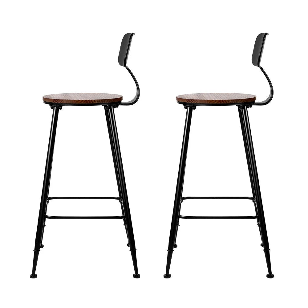 Bar Stools (Set of 2) Pinewood & Metal Black and Wood - Bar