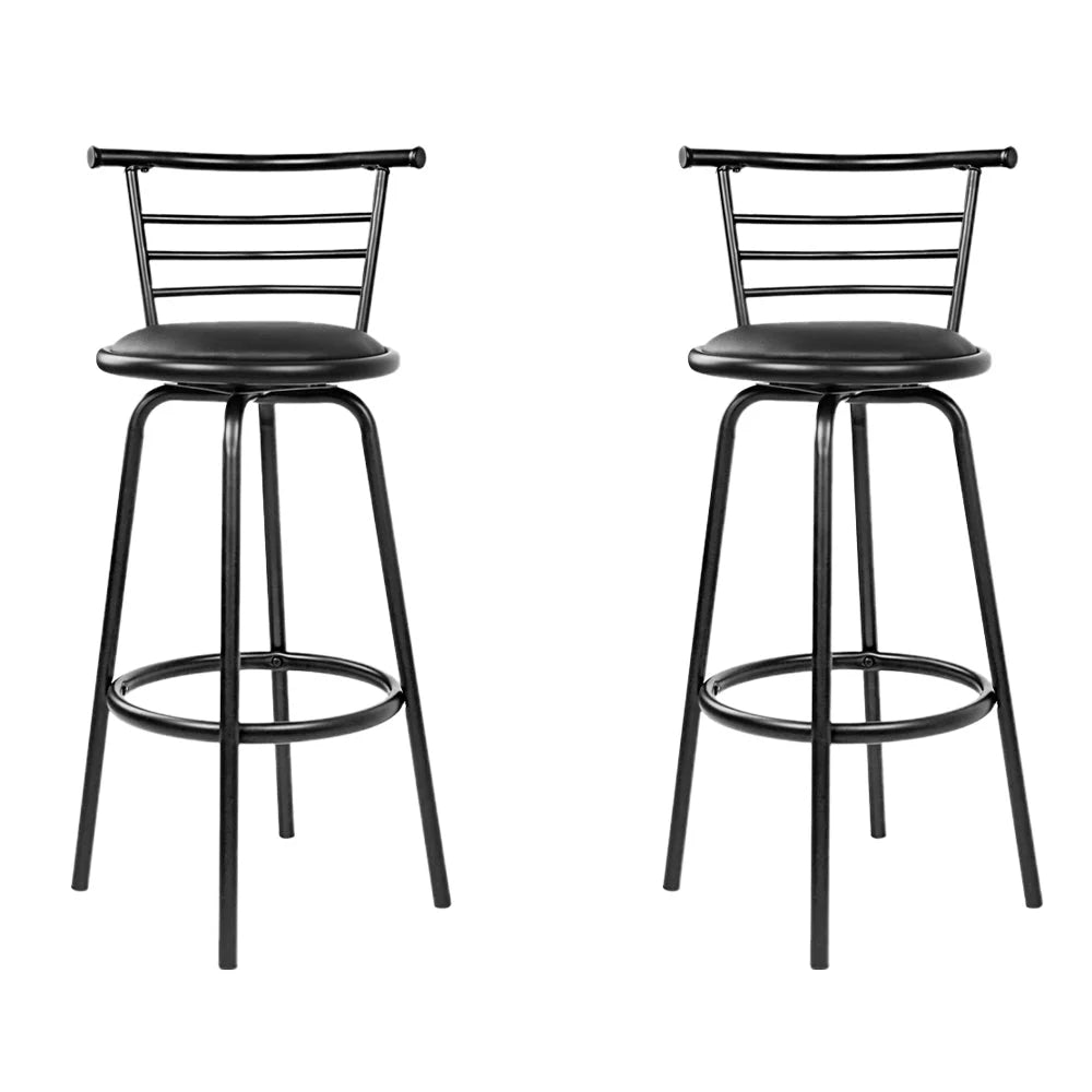 Bar Stools Set of 2 PU Leather - Black and Steel - Bar