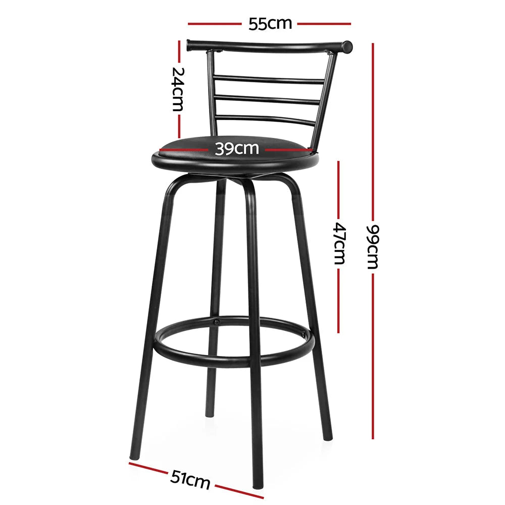 Bar Stools Set of 2 PU Leather - Black and Steel - Bar