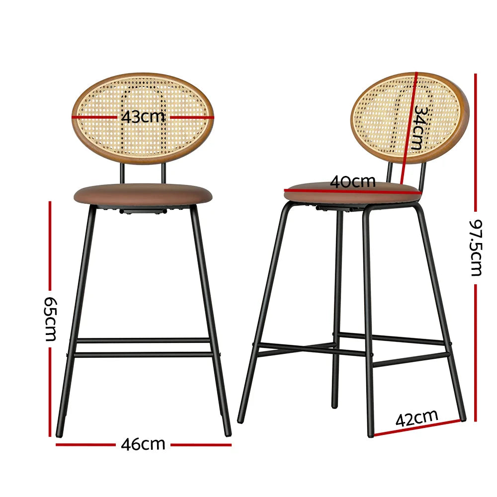 Bar Stools Set of 2 PU Leather - Brown