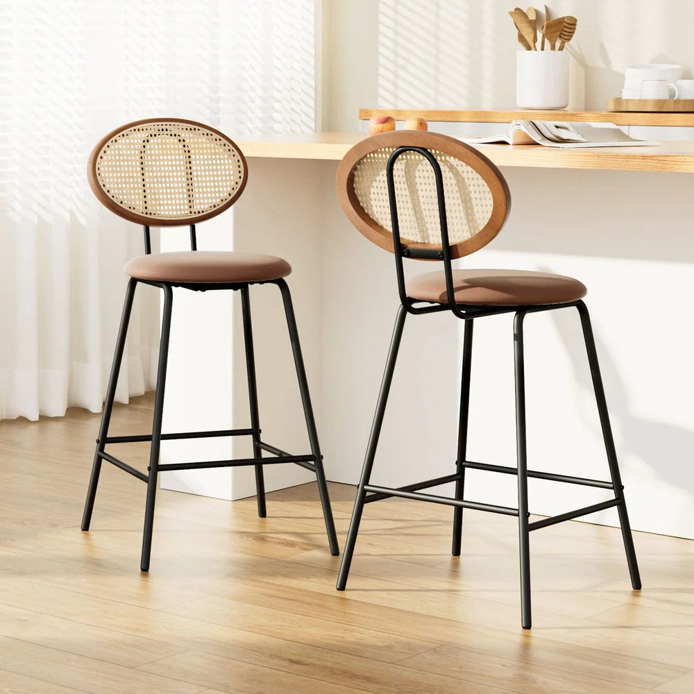 Bar Stools Set of 2 PU Leather - Brown