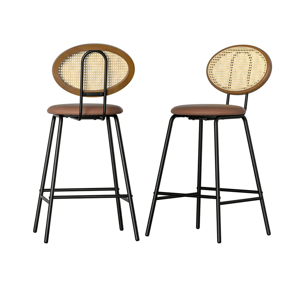Bar Stools Set of 2 PU Leather - Brown
