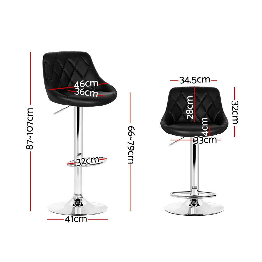Bar Stools (Set of 2) PU Leather Diamond Style Black - Bar