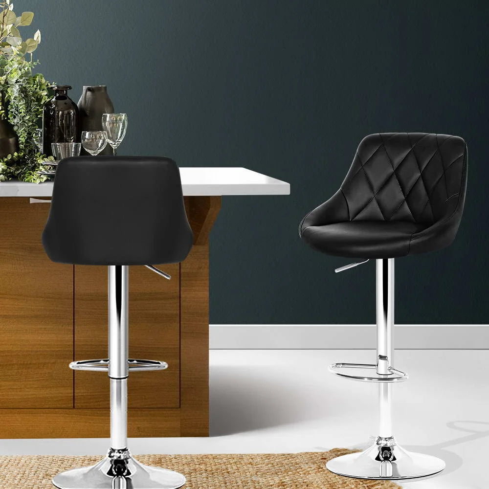 Bar Stools (Set of 2) PU Leather Diamond Style Black - Bar