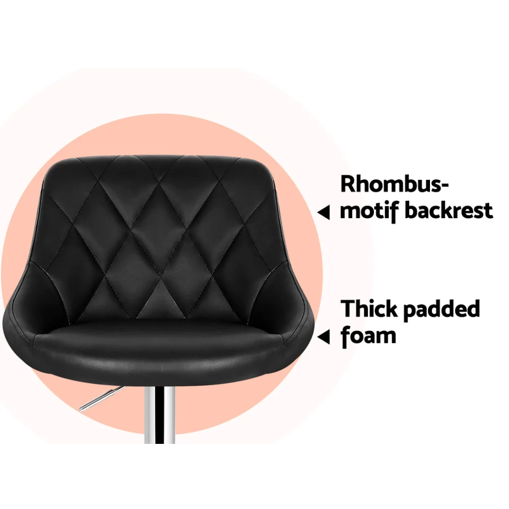 Bar Stools (Set of 2) PU Leather Diamond Style Black - Bar