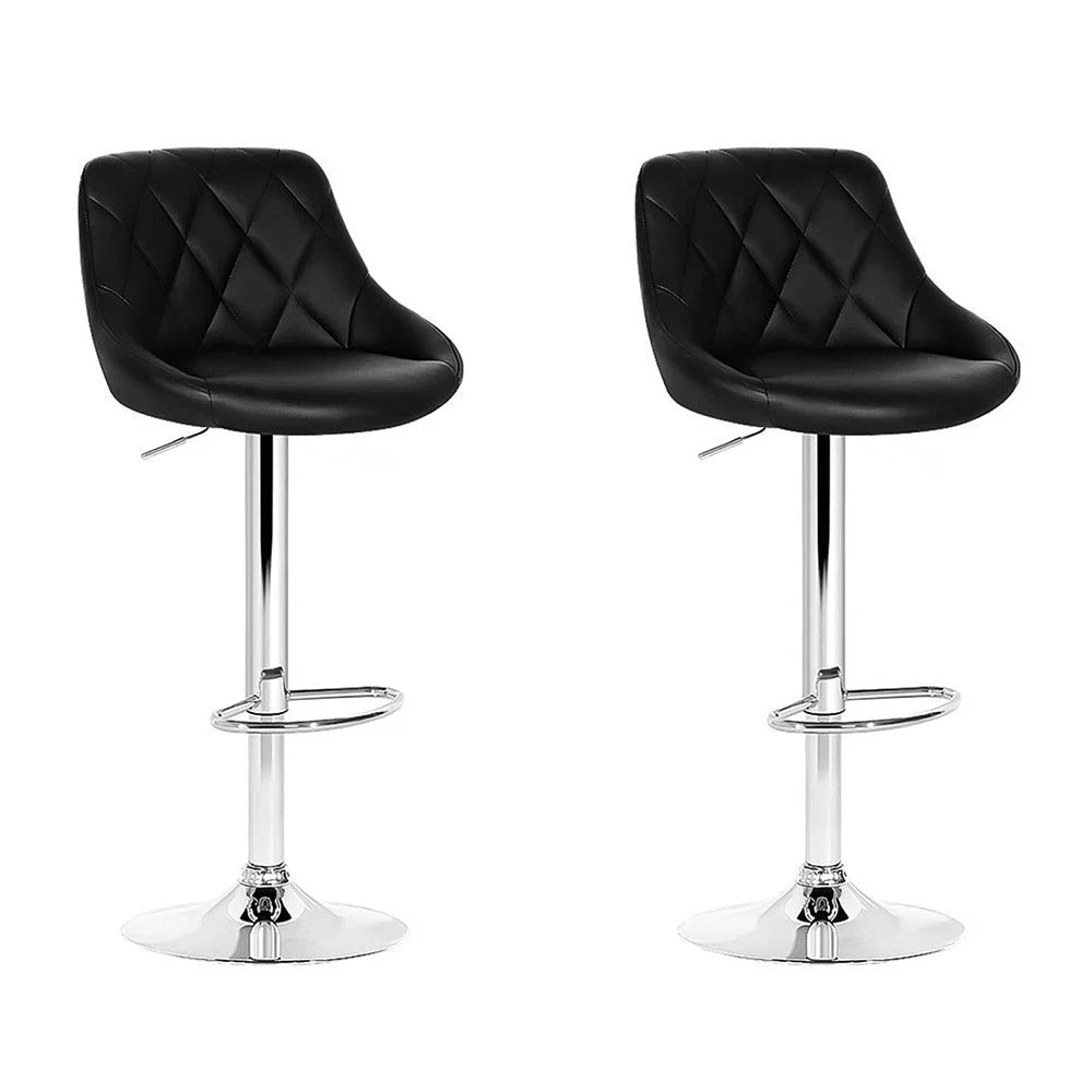 Bar Stools (Set of 2) PU Leather Diamond Style Black - Bar
