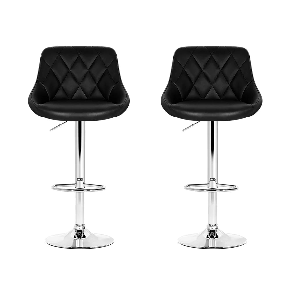 Bar Stools (Set of 2) PU Leather Diamond Style Black - Bar