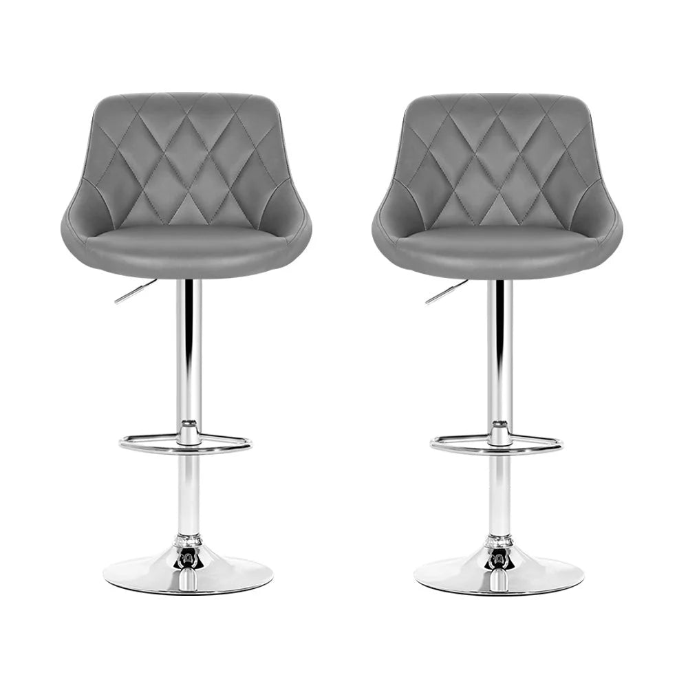 Bar Stools Set of 2 PU Leather Diamond Style - Grey - Bar