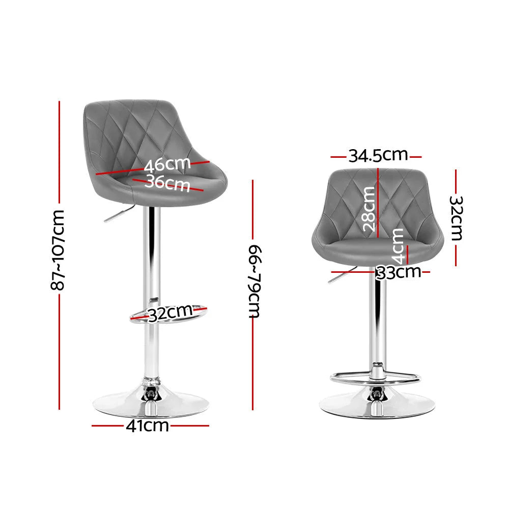 Bar Stools Set of 2 PU Leather Diamond Style - Grey - Bar