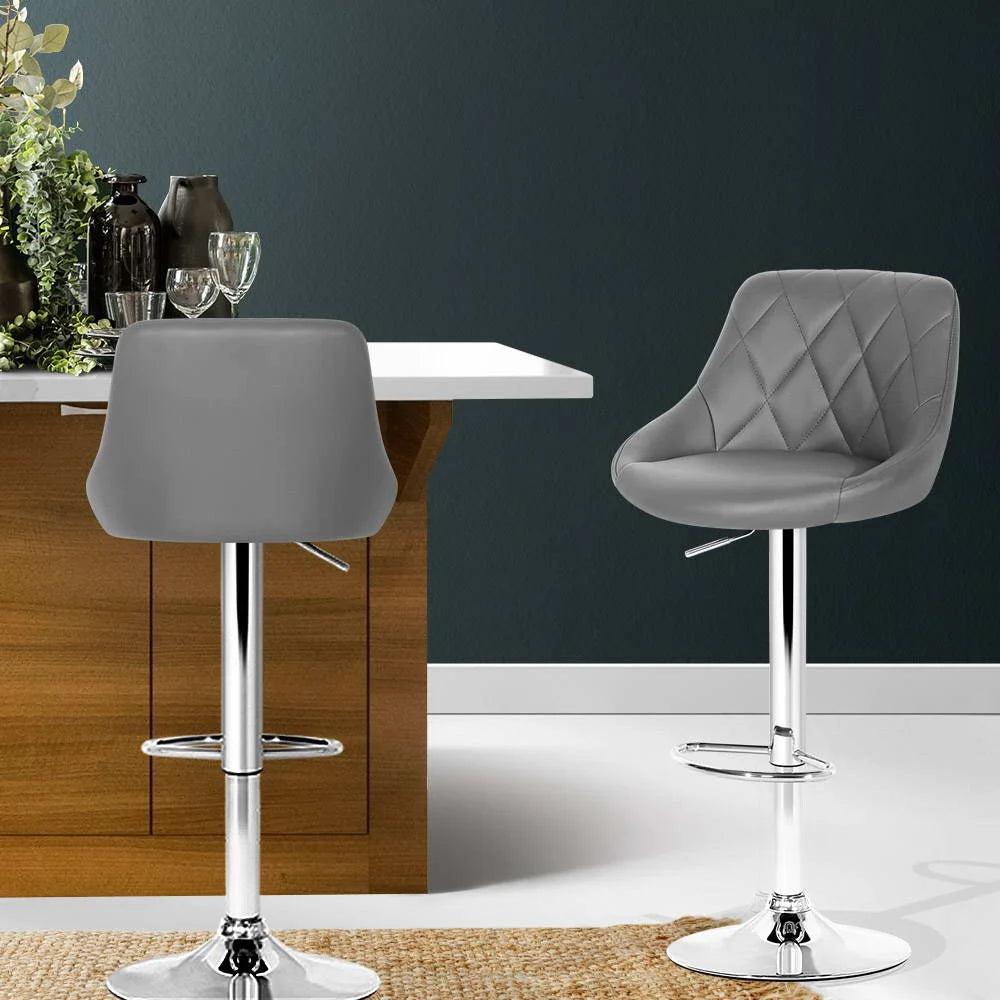 Bar Stools Set of 2 PU Leather Diamond Style - Grey - Bar