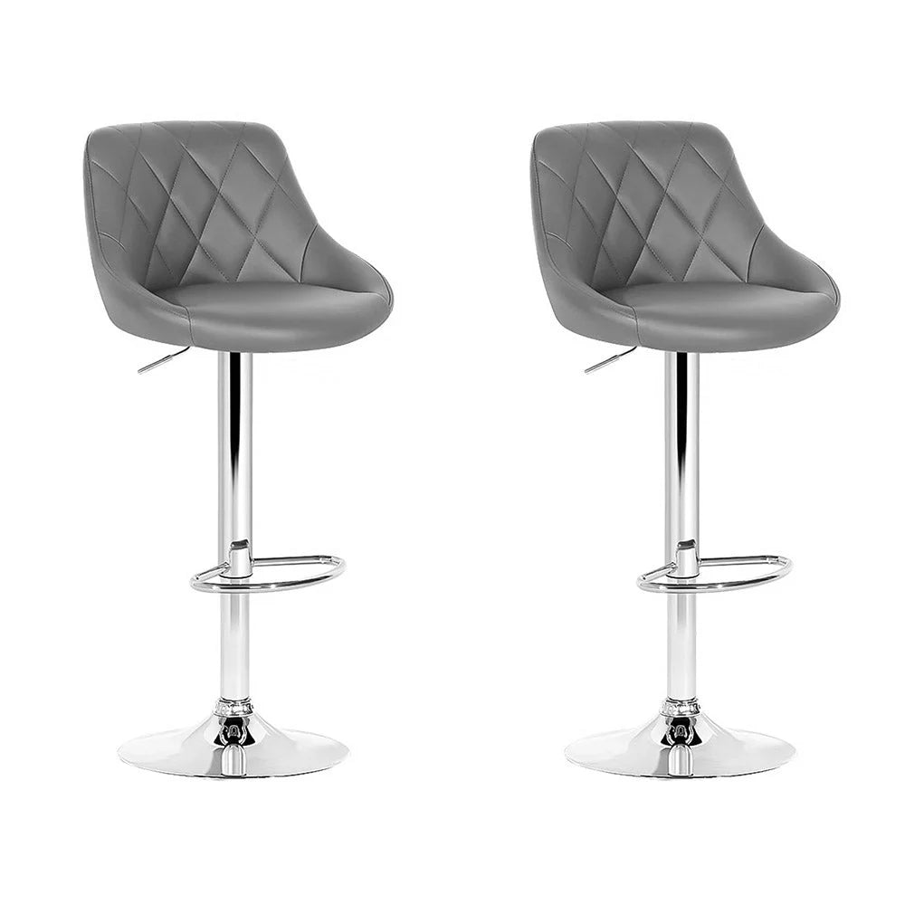 Bar Stools Set of 2 PU Leather Diamond Style - Grey - Bar