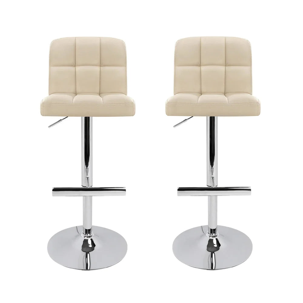 Bar Stools Set of 2 PU Leather Gas Lift - Beige - Bar