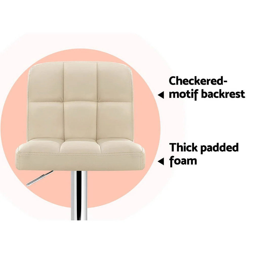 Bar Stools Set of 2 PU Leather Gas Lift - Beige - Bar