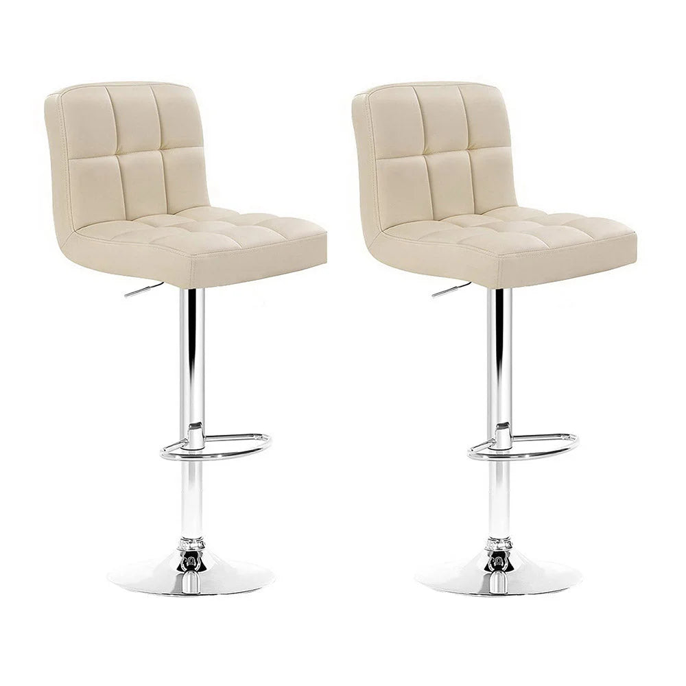 Bar Stools Set of 2 PU Leather Gas Lift - Beige - Bar