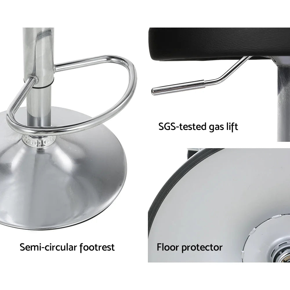 Bar Stools Set of 2 PU Leather Gas Lift - Black